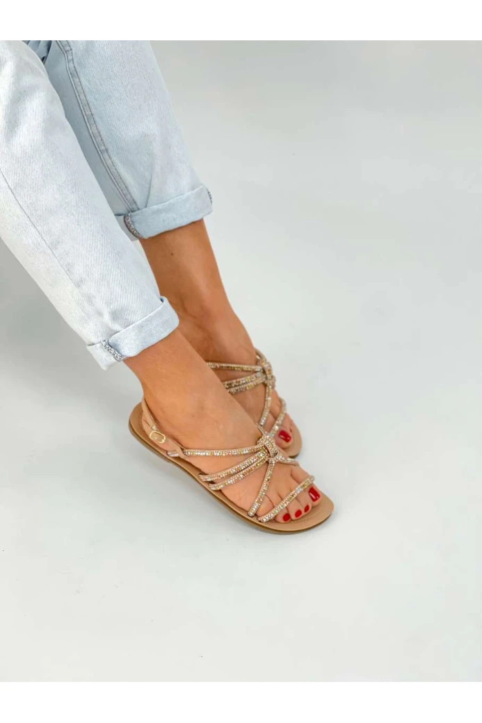 Sandalia Flat Kventura Roma RR2410  Marfim/caramelo