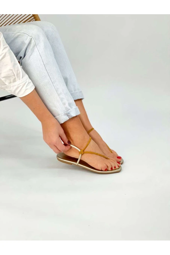 Sandalia Rasteira Kventura Amora  Egeu dourado